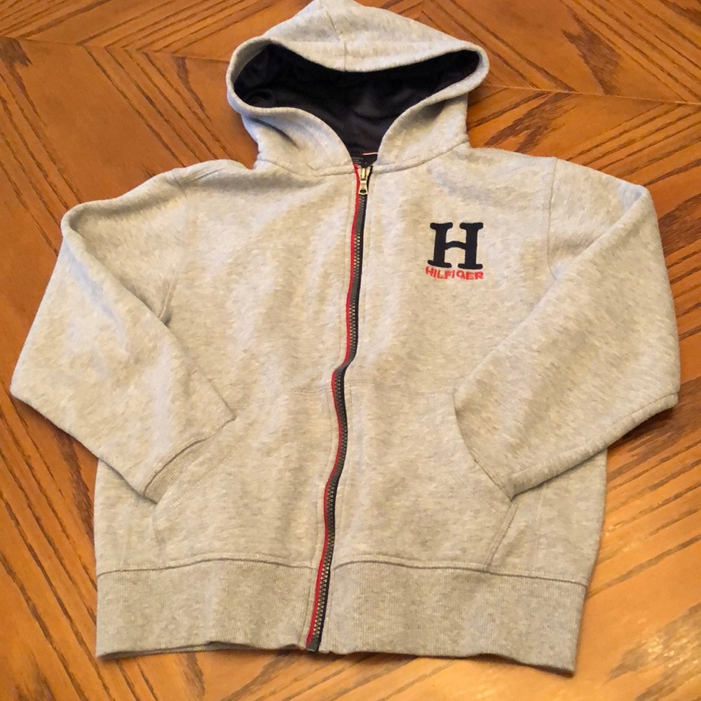 TOMMY HILFIGER hooded zip up sweatshirt size M 12/14 gently worn in good cond.